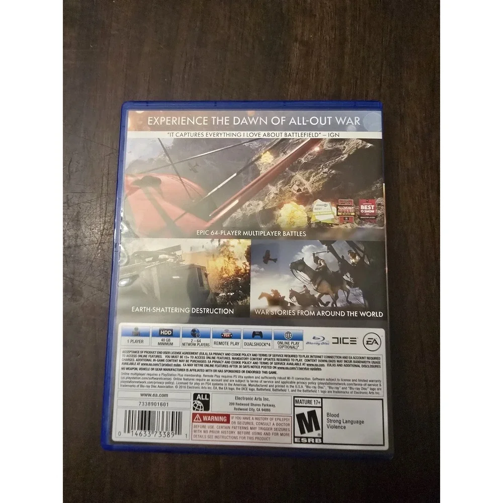 Battlefield‎ 1 PS4 Sony Playstation 4 EA M Mature 17+